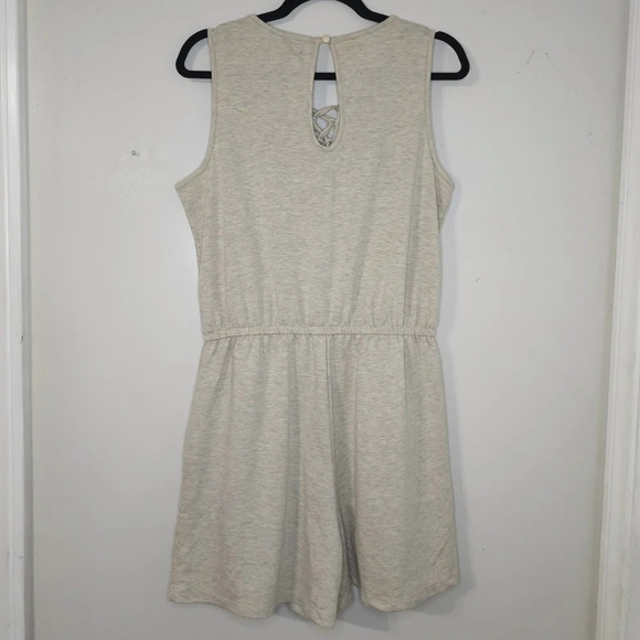 TACERA French Terry Sleeveless Beige Summer Romper, Tie Neck Front, Pockets, M, - Picture 9 of 15